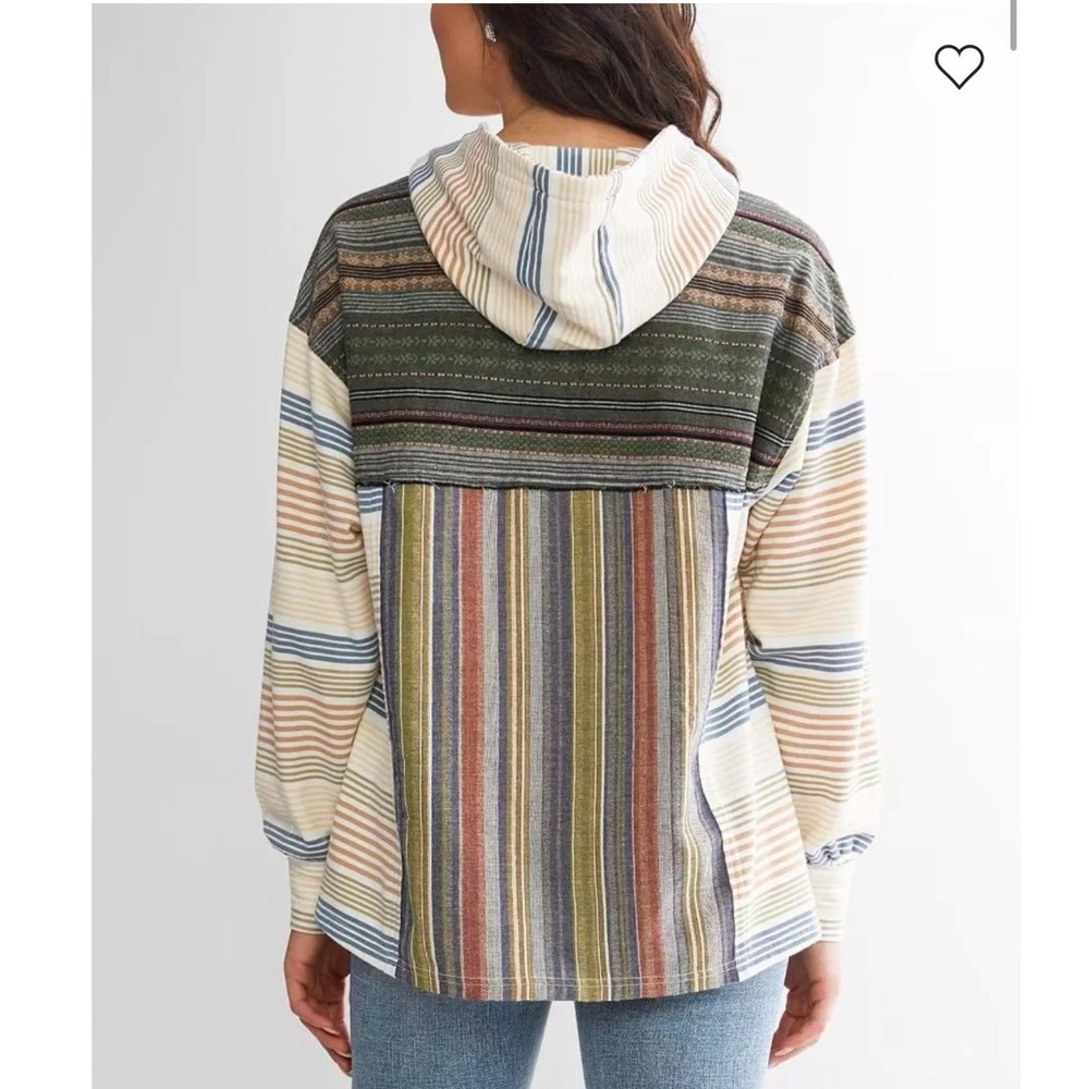 Women's Patchwork Hoodie Sz XL Buckle Sweatshirt Grunge 90s Indie striped BKE - Picture 3 of 12